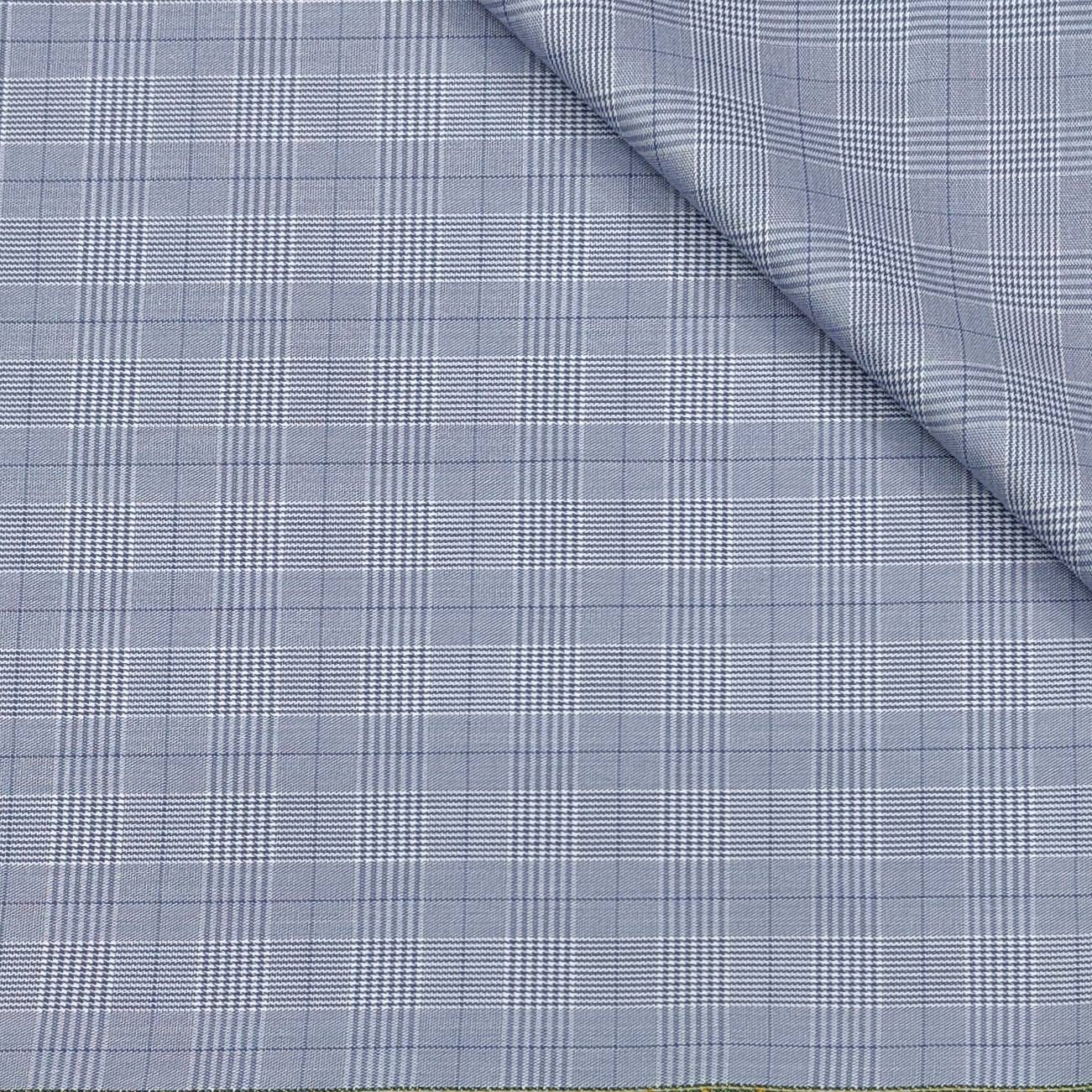 Trouser Fabric Reid & Taylor Super Fine Giza Cotton Mild Check Color Light Blue